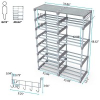 Tribesigns 8 Tiers Shoe Rack Shoe Shelf Shoe Storage Organizer With Side Hooks For Entryway, 24-30 Pairs Metal Shoe Rack Taller Shoes Boots Organizer