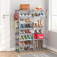 Tribesigns 8 Tiers Shoe Rack Shoe Shelf Shoe Storage Organizer With Side Hooks For Entryway, 24-30 Pairs Metal Shoe Rack Taller Shoes Boots Organizer