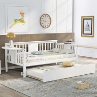 Merax Daybed With Trundle Twin Size Daybed Frames With Small Foldable Table No Box Spring Required (White Twin With Trundle+Table)