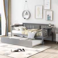 Merax Daybed With Trundle Twin Size Daybed Frames With Small Foldable Table No Box Spring Required (Gray Twin With Trundle+Table)