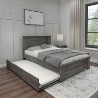 Max & Lily Modern Farmhouse Full Bed With Panel Headboard And Trundle, Driftwood