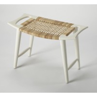 Homeroots Mango Wood Solids, Woven Cane White And Natural Cane Woven Stool