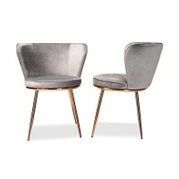Baxton Studio Farah Modern Luxe And Glam Grey Velvet Fabric Upholstered And Rose Gold Finished Metal 2-Piece Dining Chair Set