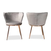 Baxton Studio Farah Modern Luxe And Glam Grey Velvet Fabric Upholstered And Rose Gold Finished Metal 2-Piece Dining Chair Set