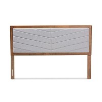 Baxton Studio Iden Light Grey Fabric And Brown Finished Wood Full Size Headboard