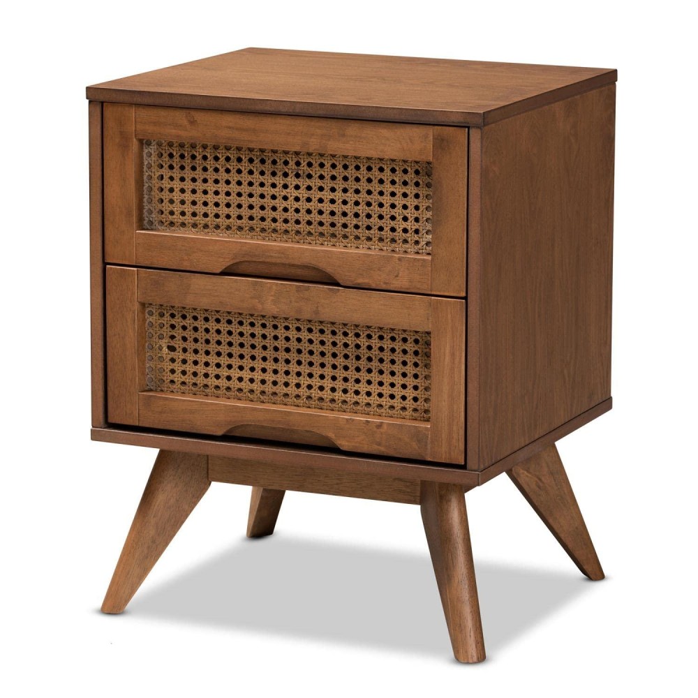 Baxton Studio Brown Finished Wood And Synthetic Rattan 2-Drawer Nightstand