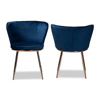 Baxton Studio Farah Modern Luxe And Glam Navy Blue Velvet Fabric Upholstered And Rose Gold Finished Metal 2-Piece Dining Chair Set
