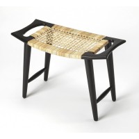 Homeroots Mango Wood Solids, Woven Cane Black And Natural Cane Woven Stool