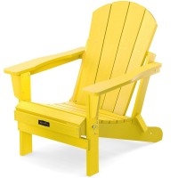 Serwall Folding Adirondack Chair Patio Chairs Lawn Chair Outdoor Chairs Painted Adirondack Chair Weather Resistant For Patio Deck Garden- Yellow