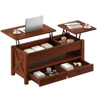 Seventable Coffee Table, 47.2 Lift Top Coffee Table With 2 Storage Drawers And Hidden Compartment, Farmhouse Center Table With Wooden Lift Tabletop, For Living Room,Espresso