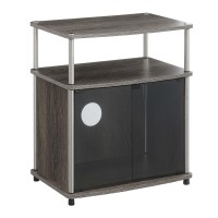 Convenience Concepts Design2Go Tv Stand With Black Glass Storage Cabinet And Shelf Weathered Gray