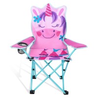 Kaboer Kids Outdoor Folding Lawn And Camping Chair With Cup Holder And Carrying Bag,Children'S Camping Chairs For Outdoor Beach Travel,Pink Unicorn Camp Chair