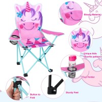 Kaboer Kids Outdoor Folding Lawn And Camping Chair With Cup Holder And Carrying Bag,Children'S Camping Chairs For Outdoor Beach Travel,Pink Unicorn Camp Chair