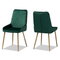 Baxton Studio Priscilla Green And Gold Finished Metal Dining Chair (Set Of 2)