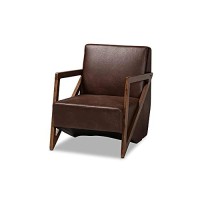 Baxton Studio Christa Mid-Century Modern Transitional Dark Brown Faux Leather Effect Fabric Upholstered And Walnut Brown Finished Wood Accent Chair