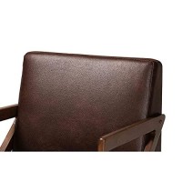 Baxton Studio Christa Mid-Century Modern Transitional Dark Brown Faux Leather Effect Fabric Upholstered And Walnut Brown Finished Wood Accent Chair