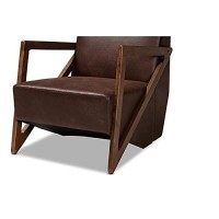 Baxton Studio Christa Mid-Century Modern Transitional Dark Brown Faux Leather Effect Fabric Upholstered And Walnut Brown Finished Wood Accent Chair