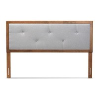 Baxton Studio Abner Modern And Contemporary Transitional Light Grey Fabric Upholstered And Walnut Brown Finished Wood Full Size Headboard