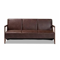 Baxton Studio Christa Mid-Century Modern Transitional Dark Brown Faux Leather Effect Fabric Upholstered And Walnut Brown Finished Wood Sofa
