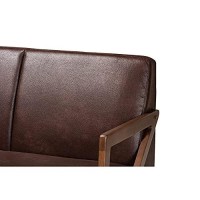 Baxton Studio Christa Mid-Century Modern Transitional Dark Brown Faux Leather Effect Fabric Upholstered And Walnut Brown Finished Wood Sofa
