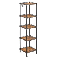 Songmics Bathroom Shelf, Storage Rack For Small Space, Total Load Capacity 220 Lb, 118 X 118 X 486 Inches, With 5 Pp Sheets, Removable Hooks, Extendable Design, Black And Rustic Brown Ulgr023B02