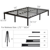 Wulanos Full Size Bed Frame 18 Inch Tall, 3500Lbs Heavy Duty Metal Platform With Steel Slats Support, No Box Spring Needed, 18-Inch Bedframe With Ample Storage, Sturdy And Noise-Free, Black