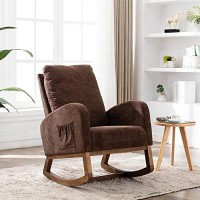 Calabash Upholstered Rocking Chair Indoor Nursery Rocker Chair Comfortable Thick Padded Armchair With High Backrest Retro Mid-Century Nursery Glider Chair With Armrests For Living Room (Coffee)