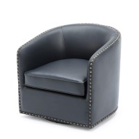 Comfort Pointe Tyler Midnight Blue Faux Leather Swivel Arm Chair With Nailhead Trim