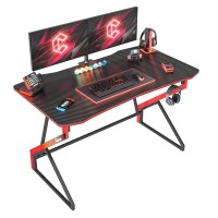 Cubicubi Simple Gaming Desk Z Shaped 47 Inch Gamer Workstation, Home Computer Carbon Fiber Surface Gaming Desk Pc Table With Headphone Hook