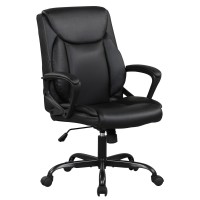 Home Office Chair Ergonomic Desk Chair Pu Leather Task Chair Executive Rolling Swivel Mid Back Computer Chair With Lumbar Support Armrest Adjustable Chair For Men (Black)