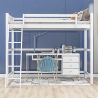 Cjlmn Twin Size Loft Bed, Solid Wood Loft Bed With Ladder And Full Lenguth Guardrail, Twin Size Wood Loft Bed Frame For Kids Adults (White)
