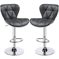 Yaheetech 2Pcs Adjustable Bar Stools Pu Leather Swivel Bar Chair With Shell Back Pub Chairs Counter Height Home Kitchen Dining Room Chairs, Gray