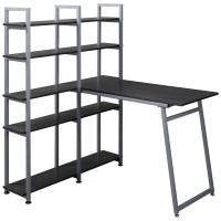 Homcom 5 Tier Versatile L-Shaped Computer Desk Writing Table With Display Shelves And Metal Frame, Space-Saving, For Study Room Blackgrey