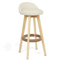 Barstools Dining Chair Swivel Pu Seat Bar Stool Natural Solid Wood Legs Vintage High Stool For Pub Caf? Dining Room Restaurant Bar Chair Max. Load 200Kg For Bistro Pub Caf?Island Kitchen