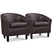 Yaheetech Accent Chairs, Pu Leather Barrel Chairs Modern Side Chairs Comfy Club Chairs With Soft Padded For Bedroom/Living Room/Reading Room, Espresso, Set Of 2