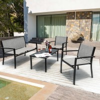 Flamaker 4 Pieces Patio Furniture Outdoor Furniture Outdoor Patio Furniture Set Textilene Bistro Set Modern Conversation Set Black Bistro Set With Loveseat Tea Table For Home, Lawn And Balcony (Grey)