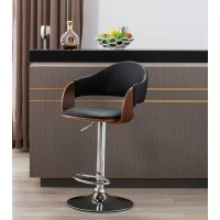 Porthos Home Emir Bar Stool With Pu Leather Upholstery, Open Back Design, Height Adjustable Swivel Seat, Shiny Chrome-Pedestal Base With Footrest (For Home Bar Or Kitchen Island)