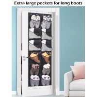 Kimbora Boots Hanging Shoe Organizer For Closet 12 Extra Large Mesh Pockets Over The Door Shoe Rack For Men Shoes Size 16, Black