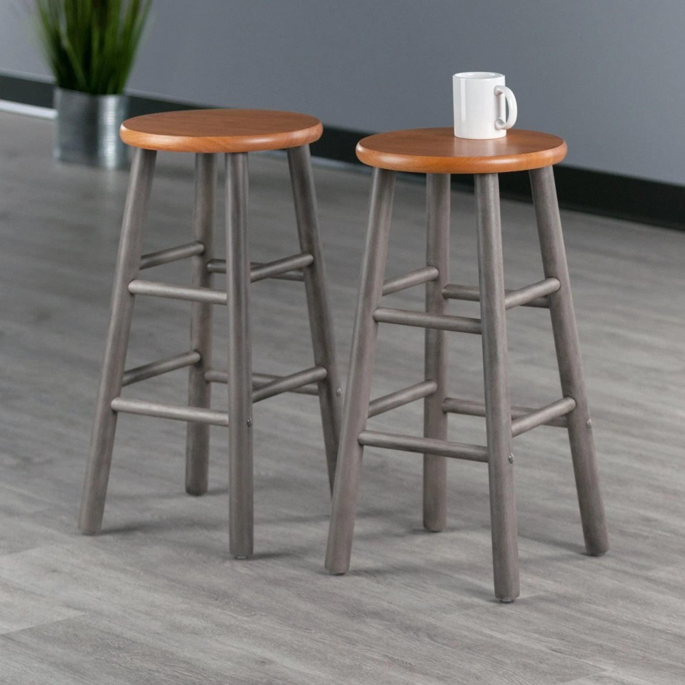 Winsome Wood Huxton 2-Pc Counter Stool Set, Gray And Teak