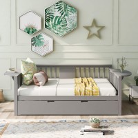 Harper & Bright Designs Daybed With Trundle, Wood Full Size Sofa Bed Frame With Small Table, Dual-Use Sturdy Bed For Kids Guests Sleepovers (Grey, Full With Trundle)