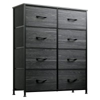 Wlive Tall Fabric Dresser For Bedroom With 8 Drawers, Storage Tower With Bins, Double Dresser, Chest Of Drawers For Closet, Living Room, Hallway, Charcoal Black Wood Grain Print