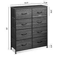 Wlive Tall Fabric Dresser For Bedroom With 8 Drawers, Storage Tower With Bins, Double Dresser, Chest Of Drawers For Closet, Living Room, Hallway, Charcoal Black Wood Grain Print