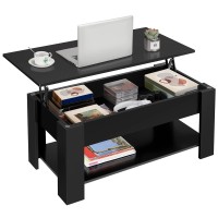 Yaheetech Lift Top Coffee Table With Hidden Compartment And Storage Shelf Rising Tabletop Dining Table For Living Room Reception Room 386In L Black