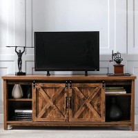 58 Farmhouse Tv Stand For Tvs Up To 65 Inch, Rustic Entertainment Center Tv Cabinet For Living Room Bedroom, Wooden Sliding Barn Door Tv Console Media Cabinet With Storage And Shelves