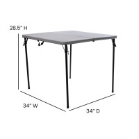 Flash Furniture Dunham 2.83-Foot Square Bi-Fold Gray Plastic Folding Table With Carrying Handle, Grey