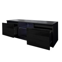 Housha Tv Stand Cabinet Entertainment Media Console With Open Partition Led Light System And Two Drawers Suitable For Living Room Storage Space (Black)