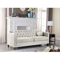 Us Pride Furniture Soft Elegant High Density Foam 79.5'' Wide Beige Velvet Living Room 2 Seater Removable Cushion & Solid Wood Legs (S5536-5541) Sofas