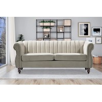 Us Pride Furniture Rolled Arm Modern Style Fabric Cream Velvet Soft Living Room Removable Back Cushions & Solid Wood Support (S5644-5649) Sofas
