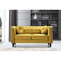 Us Pride Furniture High Density Foam 64.17'' Wide Golden Velvet Rolled Arm Chesterfield Living Room Loveseat With Removable Cushion & Solid Wood Legs (S5608-5613) Sofas, Strong Yellow