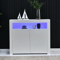 Led Modern High Gloss Sideboard Buffet Storage Cabinet With Led Lights 1 Open Shelf And 2 Doors Multiple Colors Cupboard For Kitchen Dining Room And Living Room White